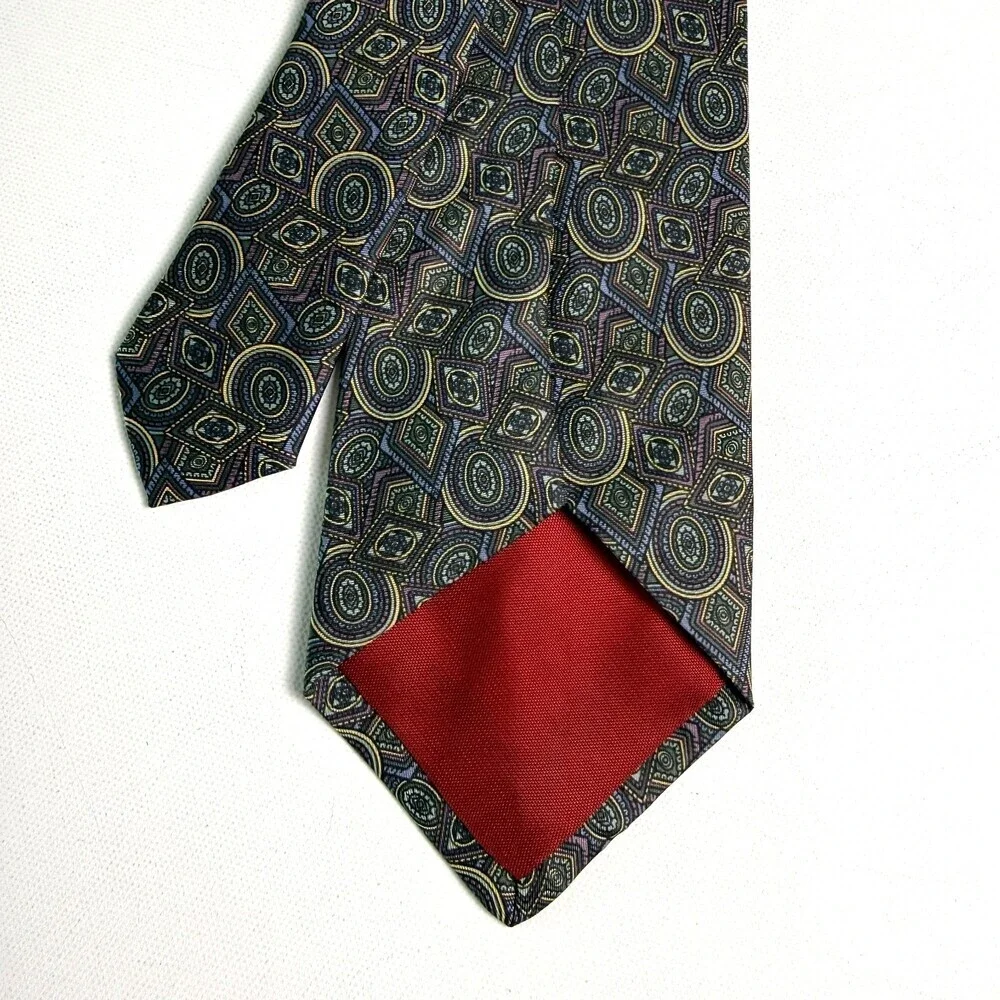 VTG Woodward’s Classic 100%Silk Tie Abstract Geometric Oval Diamond Green Purple